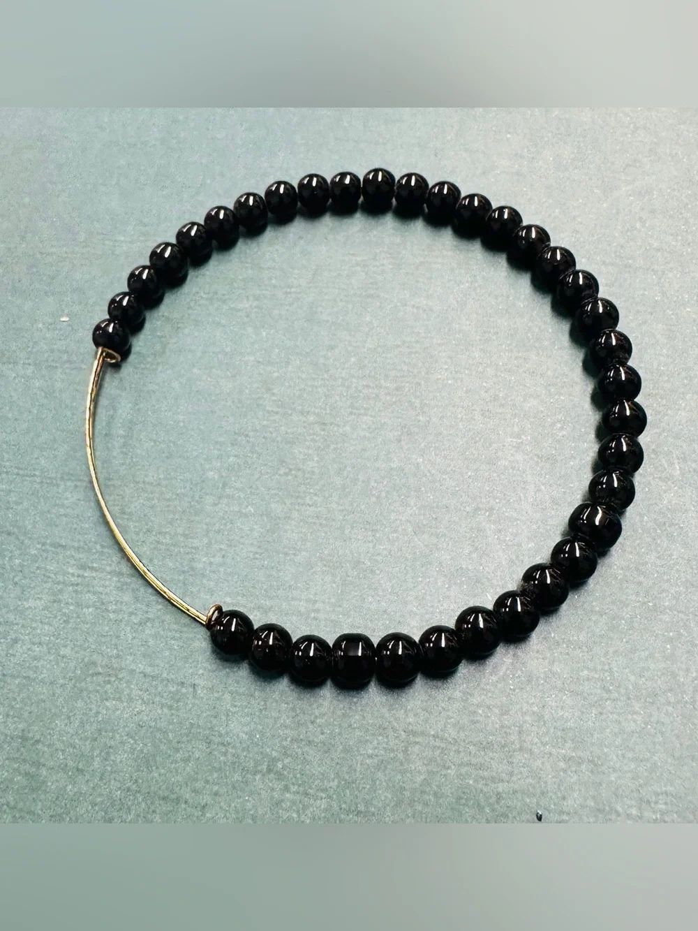 Plus Size Black Glass Bead Bracelet B12